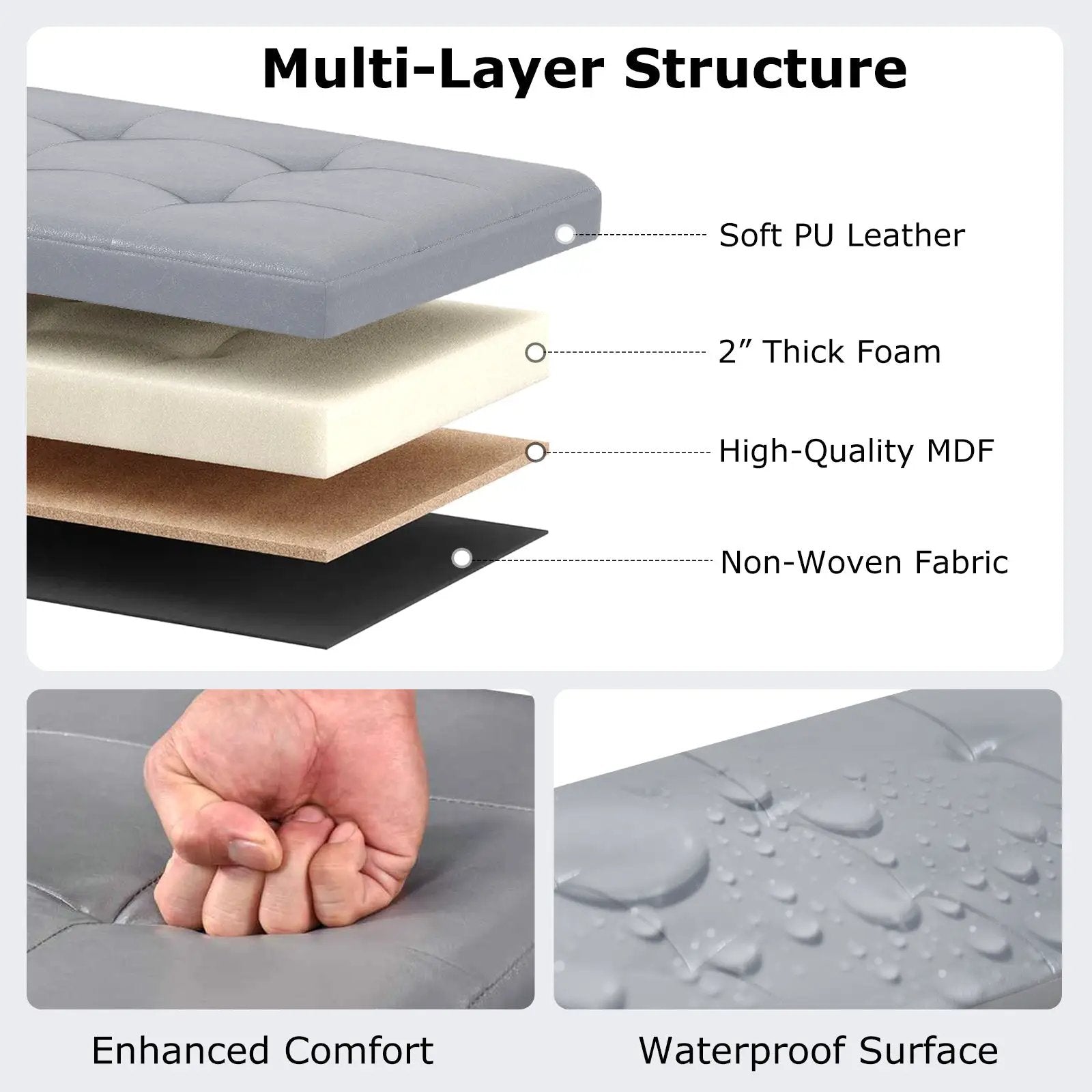 43 Inches Folding Storage Ottoman Bench Foot Rest Stool End of Bed Bench by DirectDeals