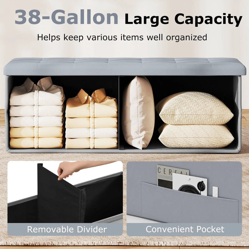 43 Inches Folding Storage Ottoman Bench Foot Rest Stool End of Bed Bench by DirectDeals