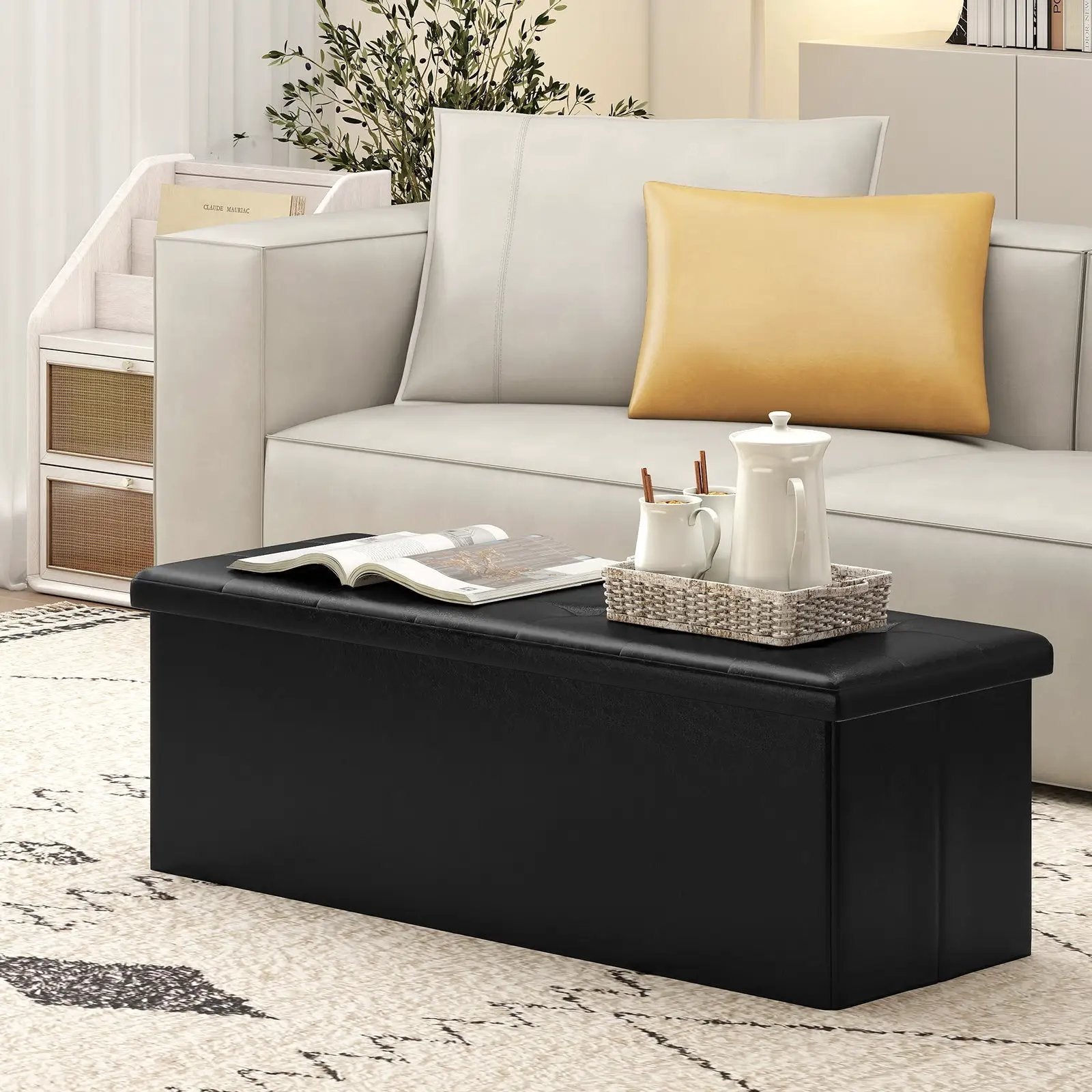 43 Inches Folding Storage Ottoman Bench Foot Rest Stool End of Bed Bench by DirectDeals