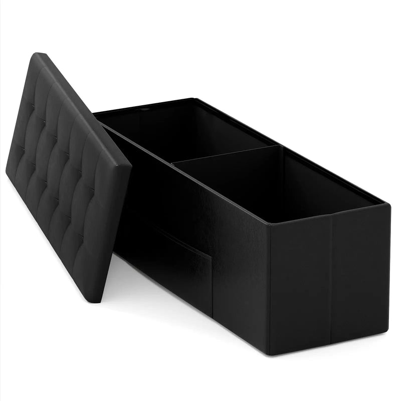 43 Inches Folding Storage Ottoman Bench Foot Rest Stool End of Bed Bench by DirectDeals