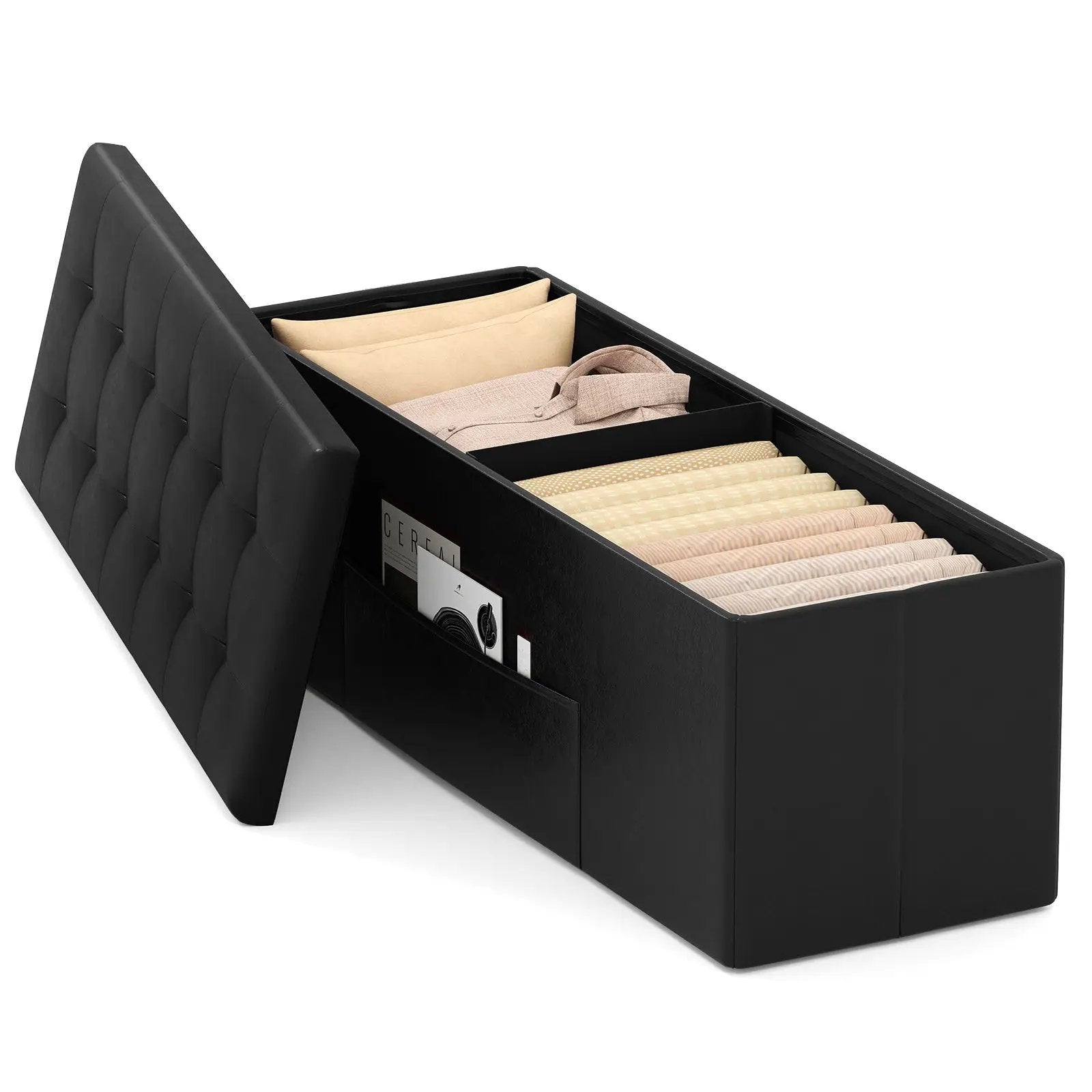 43 Inches Folding Storage Ottoman Bench Foot Rest Stool End of Bed Bench by DirectDeals