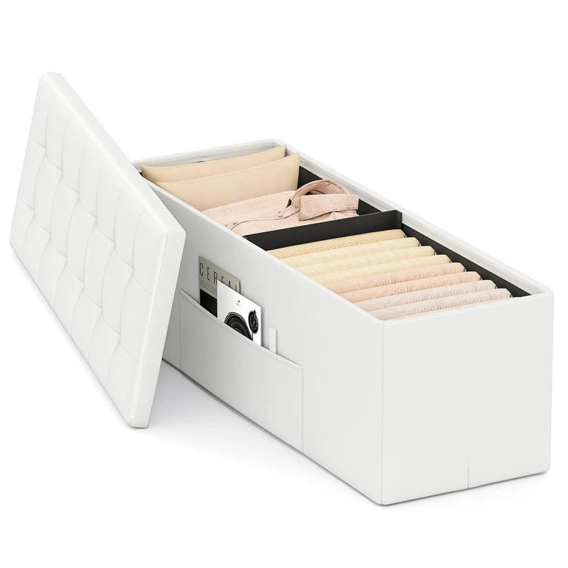 43 Inches Folding Storage Ottoman Bench Foot Rest Stool End of Bed Bench by DirectDeals