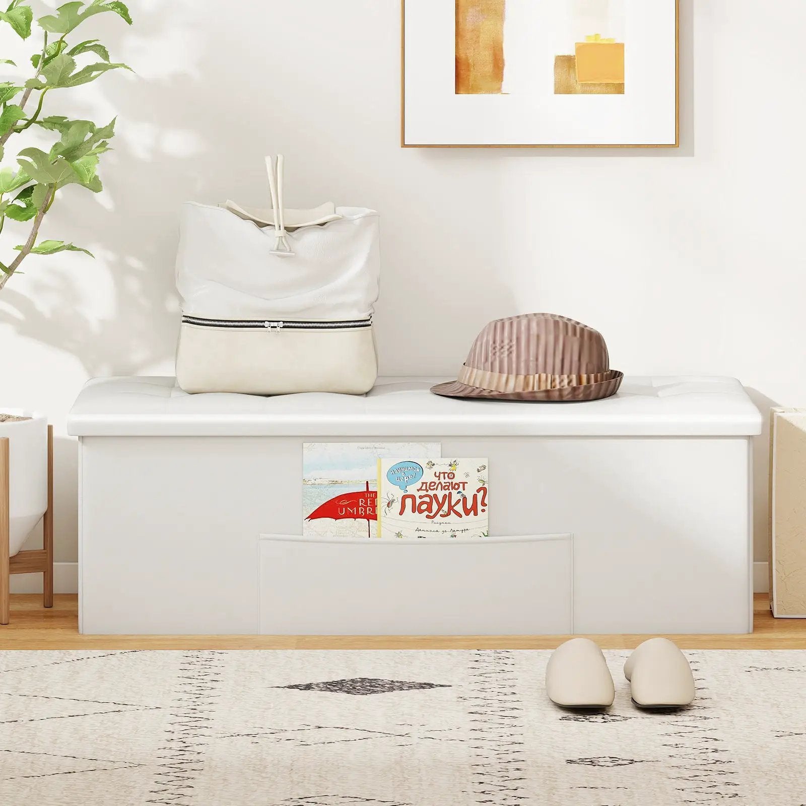 43 Inches Folding Storage Ottoman Bench Foot Rest Stool End of Bed Bench by DirectDeals