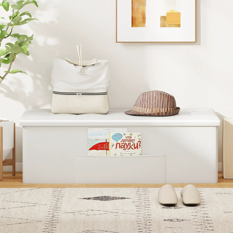 43 Inches Folding Storage Ottoman Bench Foot Rest Stool End of Bed Bench by DirectDeals