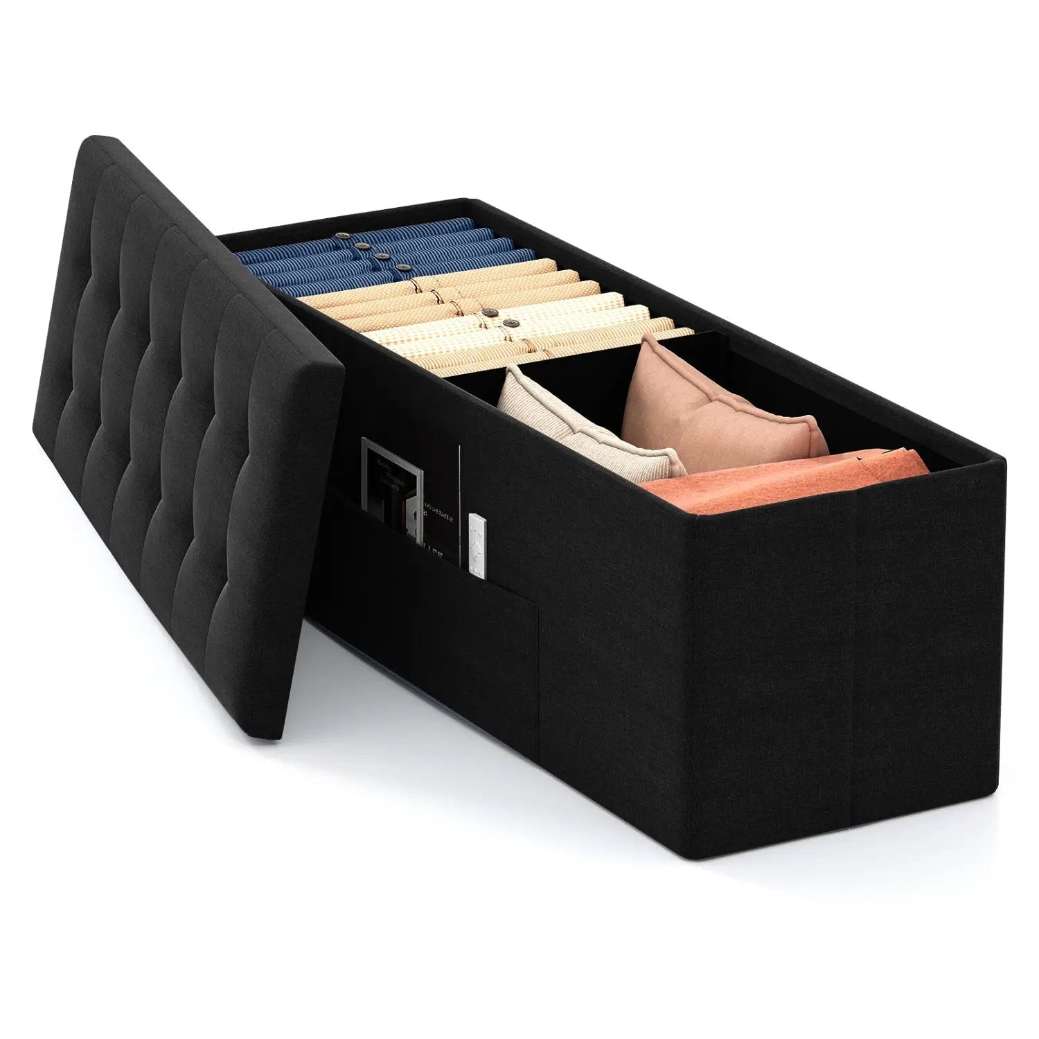 43" Folding Storage Ottoman Bench with Padded Seat by DirectDeals