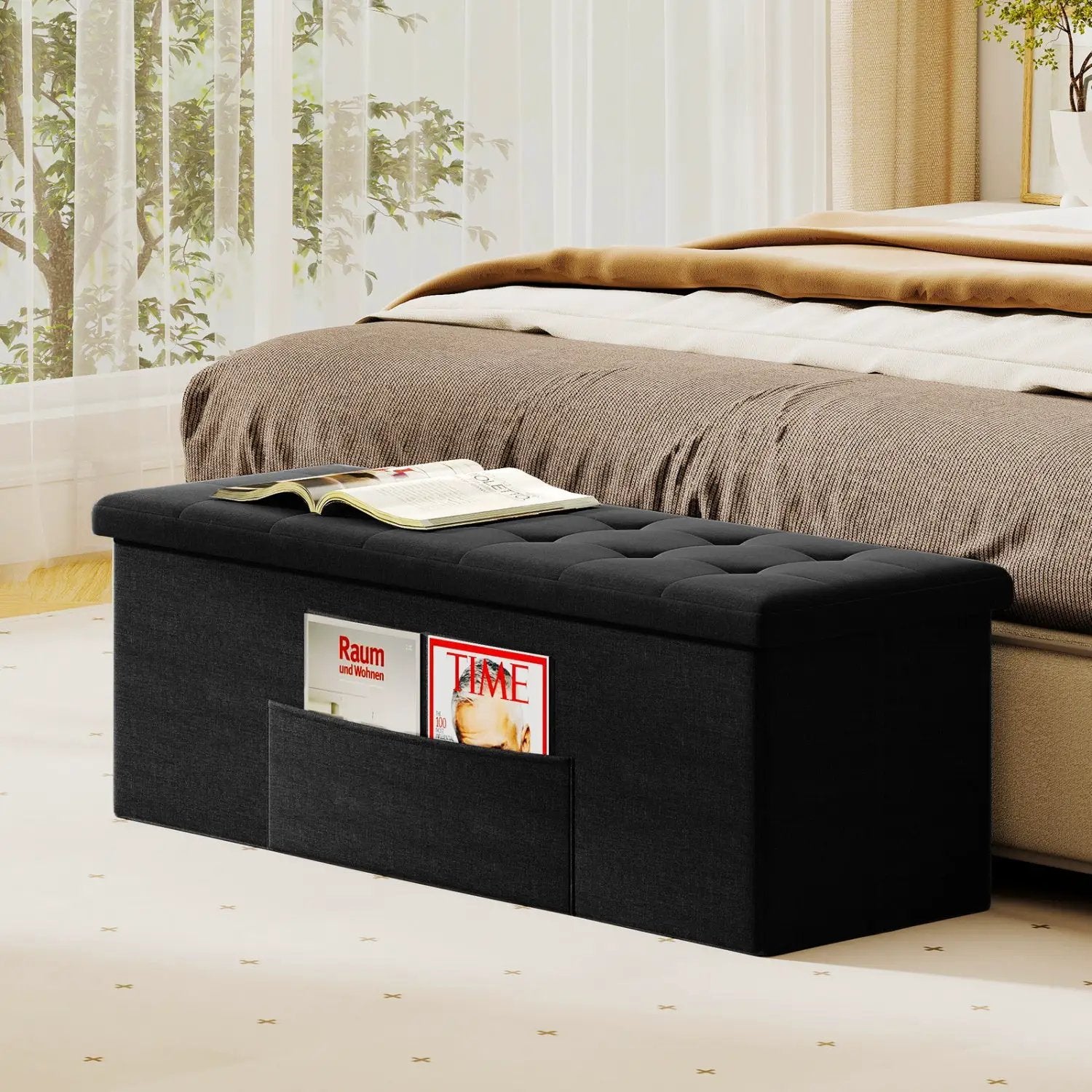 43" Folding Storage Ottoman Bench with Padded Seat by DirectDeals