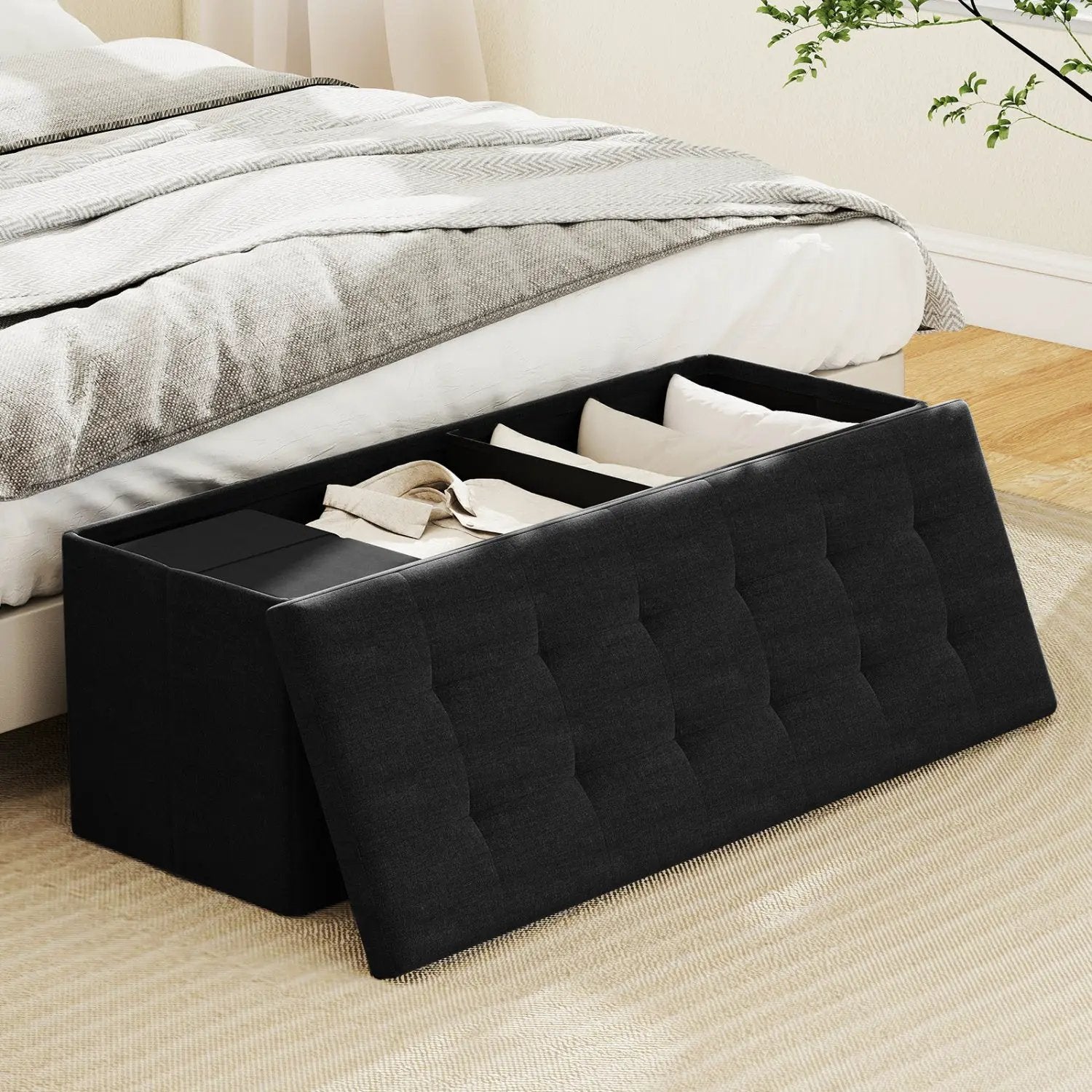 43" Folding Storage Ottoman Bench with Padded Seat by DirectDeals