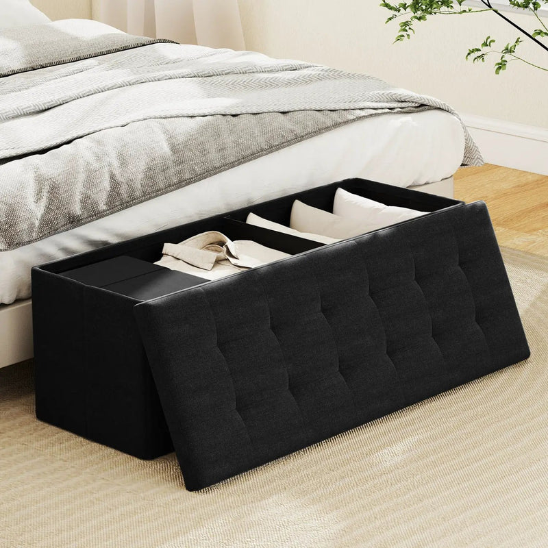 43" Folding Storage Ottoman Bench with Padded Seat by DirectDeals