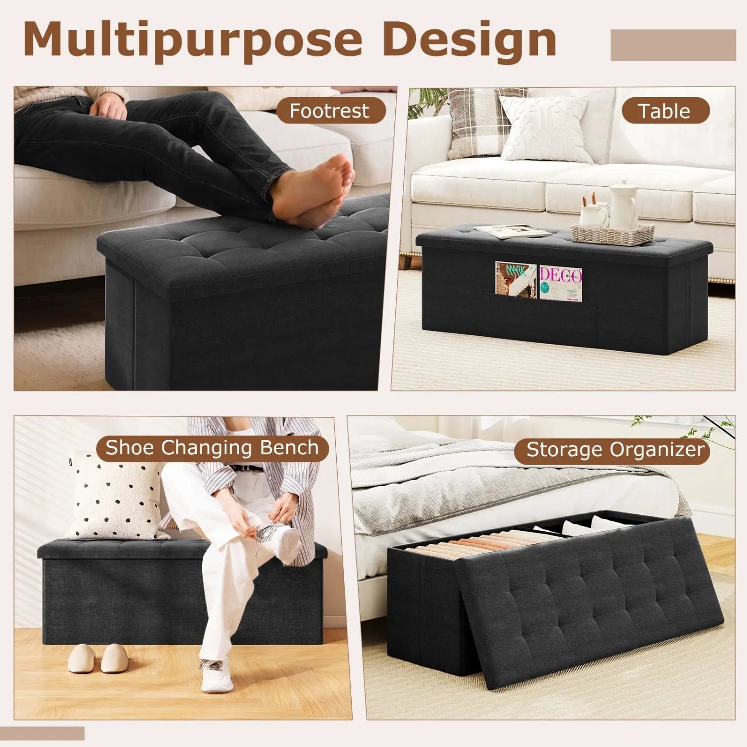 43" Folding Storage Ottoman Bench with Padded Seat by DirectDeals