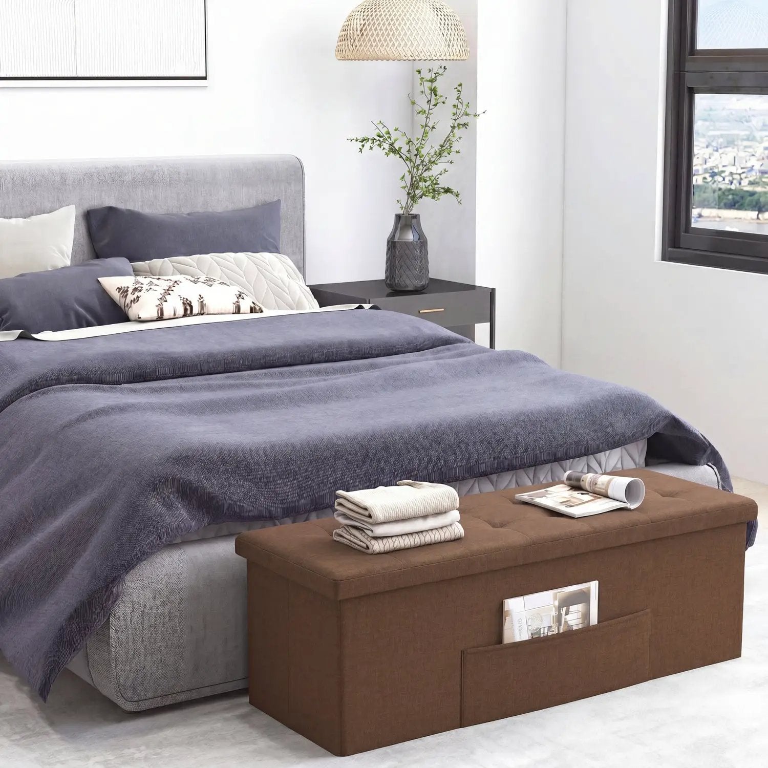43-Inch Folding Storage Ottoman Bench with Padded Seat by DirectDeals