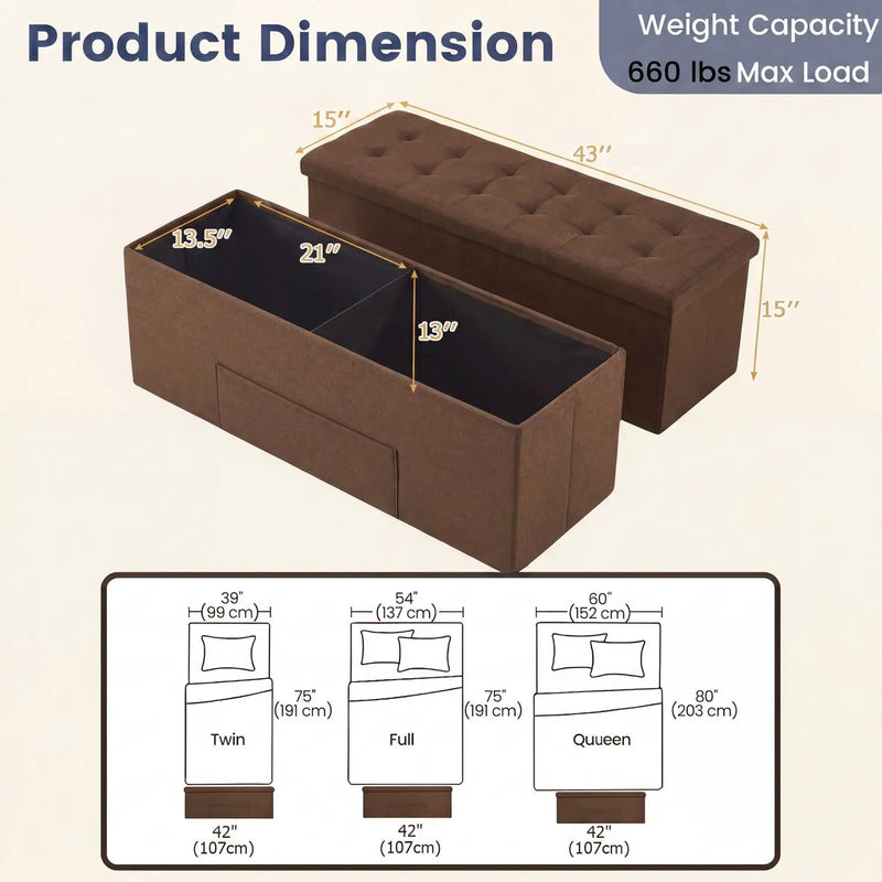 43-Inch Folding Storage Ottoman Bench with Padded Seat by DirectDeals