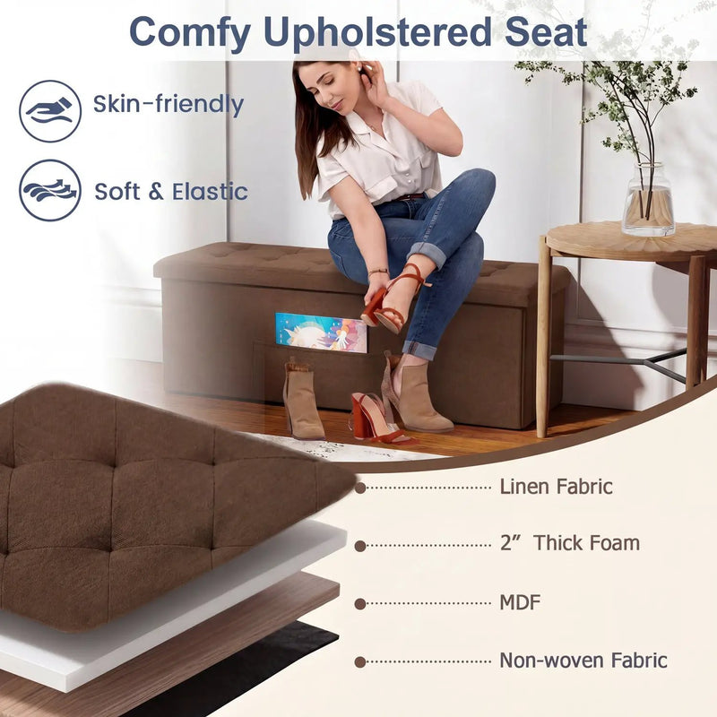 43-Inch Folding Storage Ottoman Bench with Padded Seat by DirectDeals