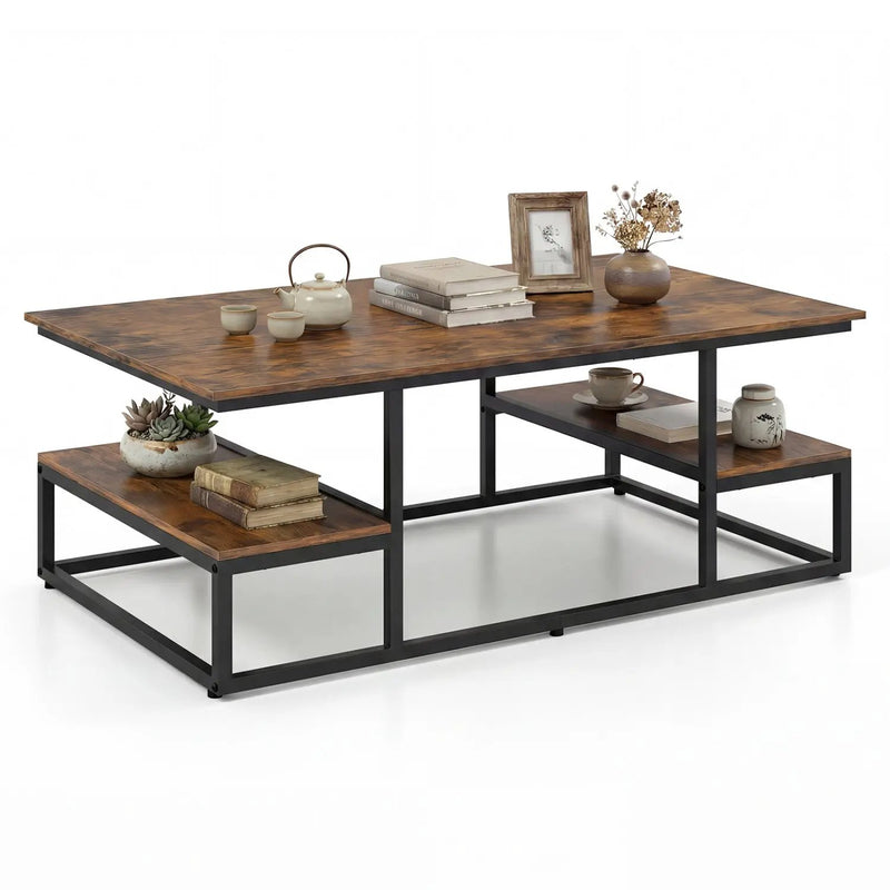 43" Rectangle Coffee Table with Storage and Open Shelves by DirectDeals