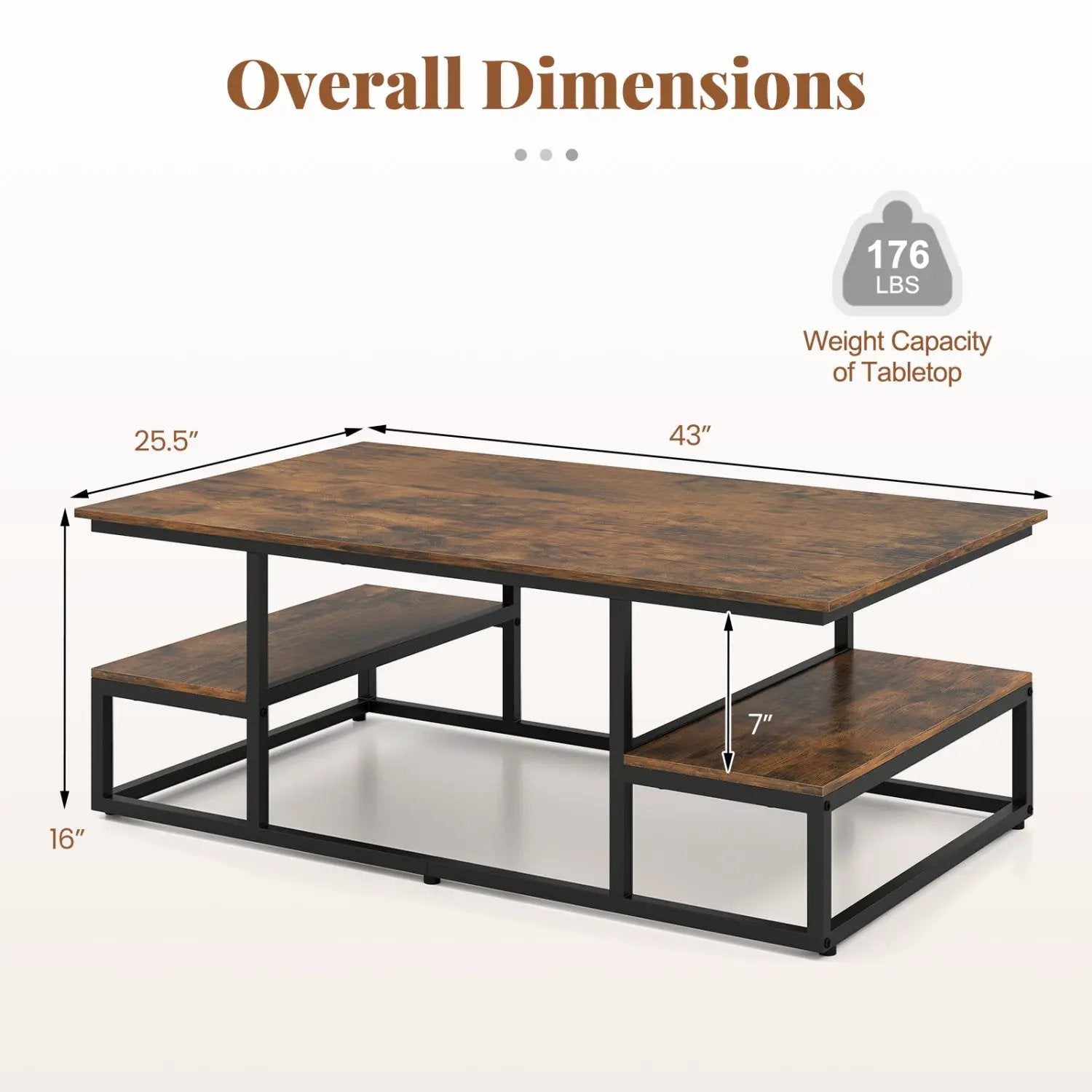 43" Rectangle Coffee Table with Storage and Open Shelves by DirectDeals