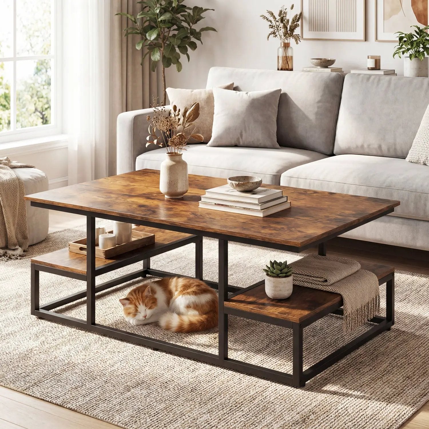 43" Rectangle Coffee Table with Storage and Open Shelves by DirectDeals