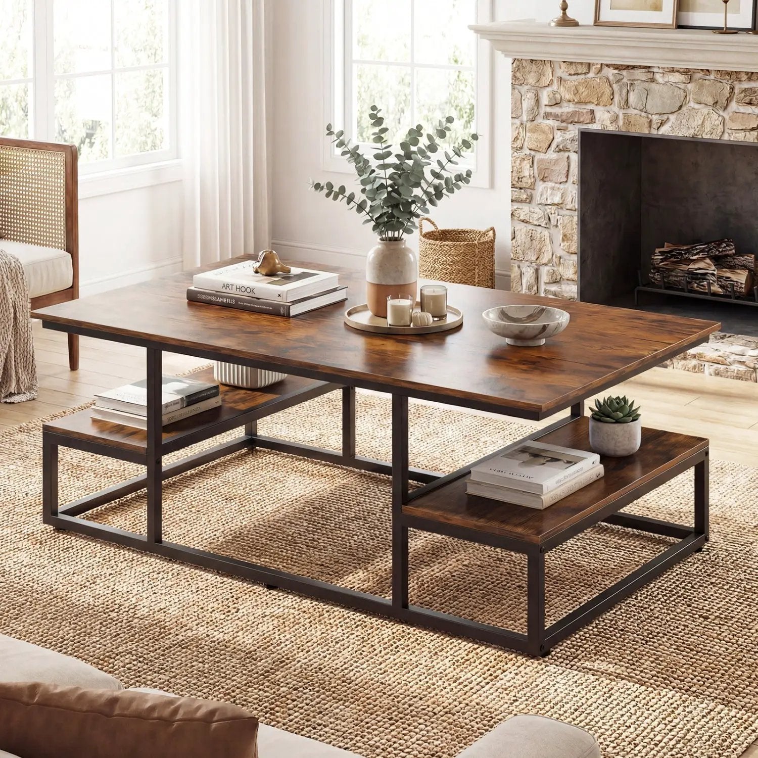 43" Rectangle Coffee Table with Storage and Open Shelves by DirectDeals