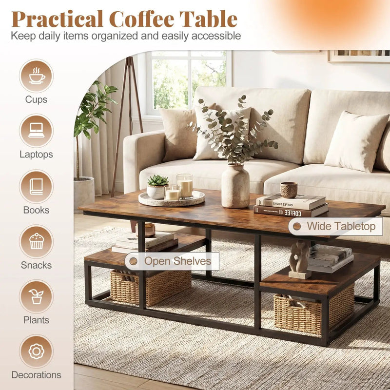 43" Rectangle Coffee Table with Storage and Open Shelves by DirectDeals