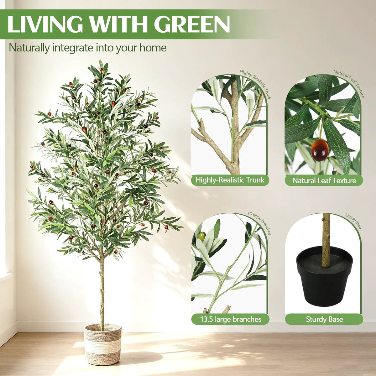 7FT Artificial Olive Tree Indoor Tall Faux with Planter & Basket by HouseOfZazla