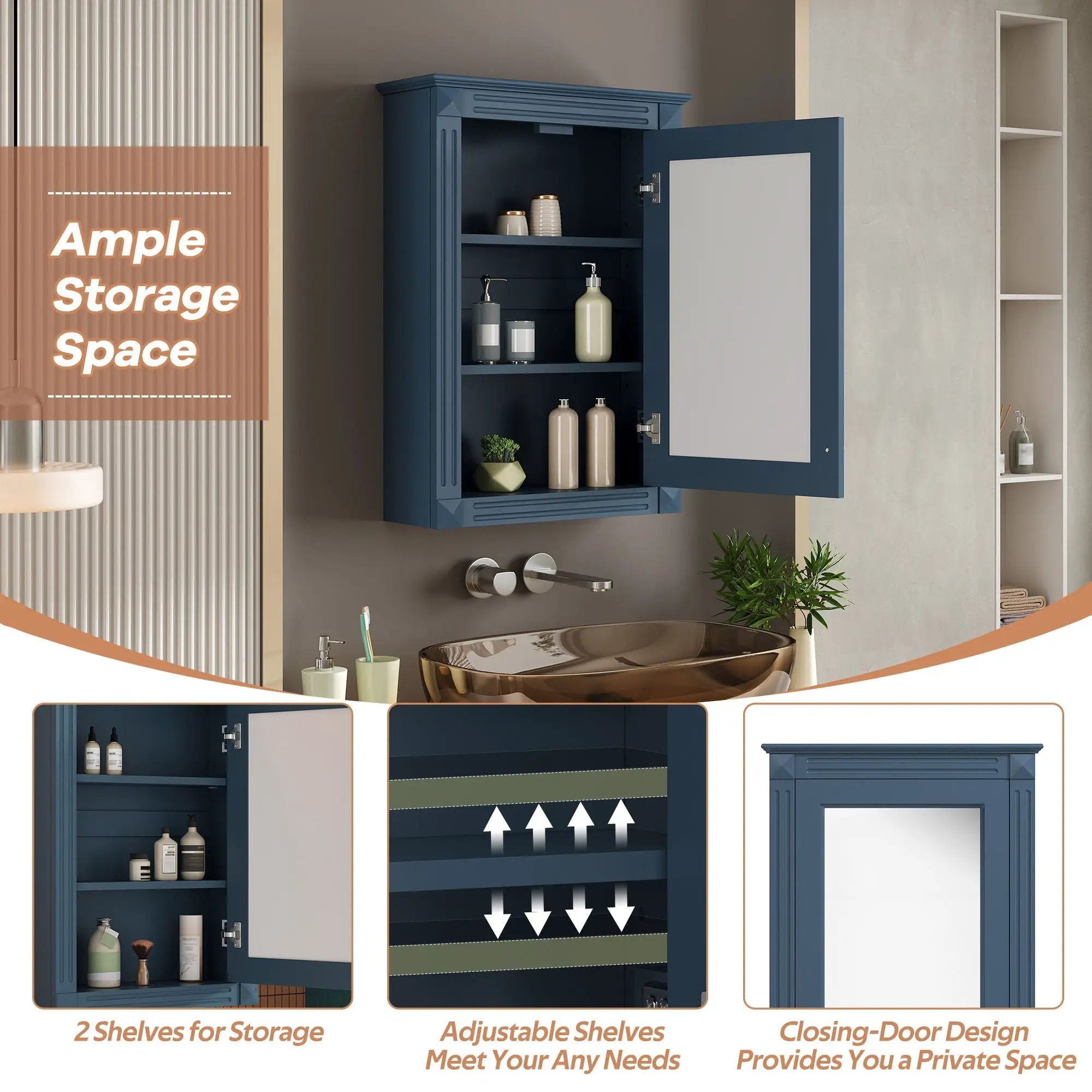 Wall Mounted Bathroom Storage Medicine Cabinet For Over Toilet With Mirror by Unique Piece Furniture
