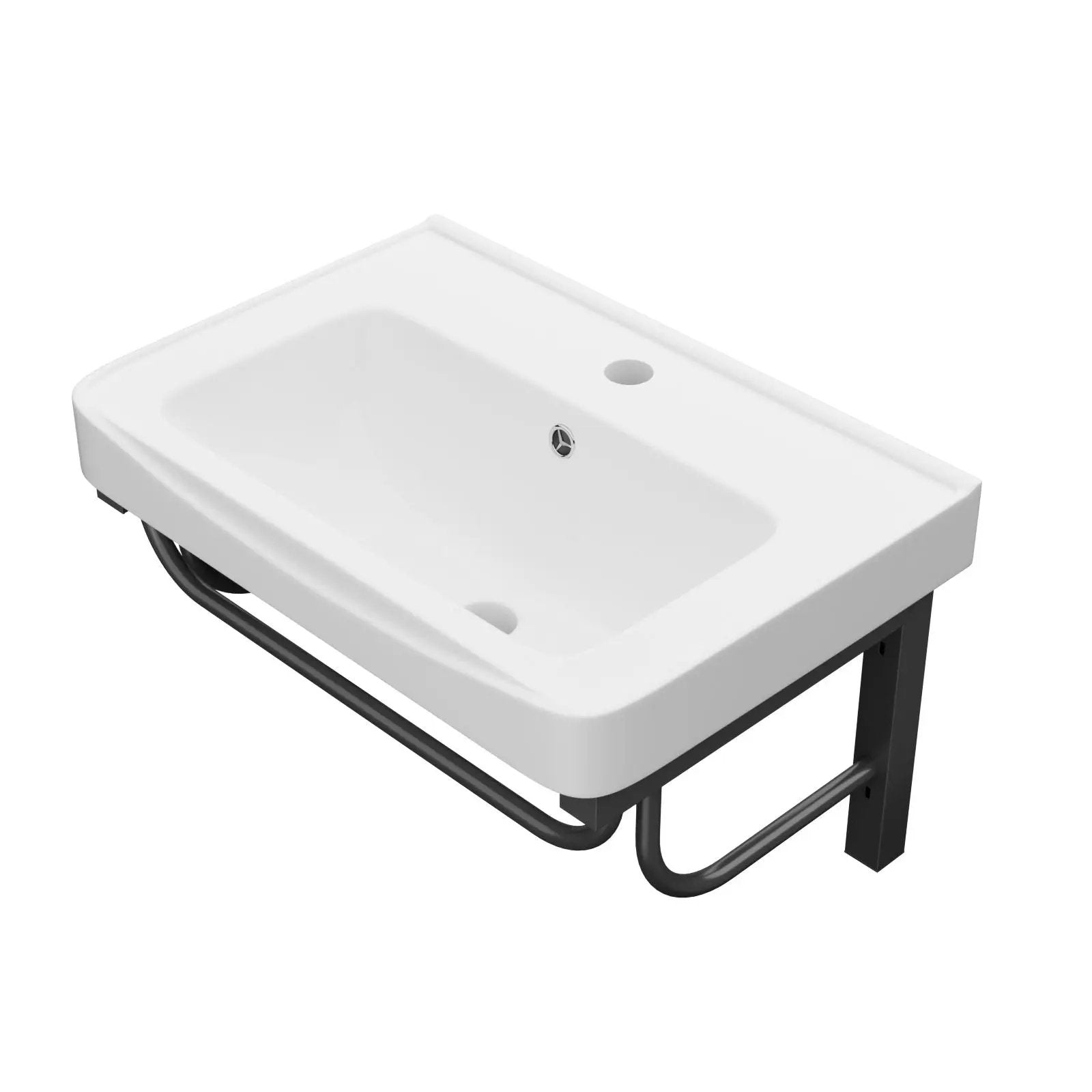 Wall Mounted Rectangular Bathroom Sink With 304 Stainless Steel Towel Bar & Overflow - White by HouseOfZazla