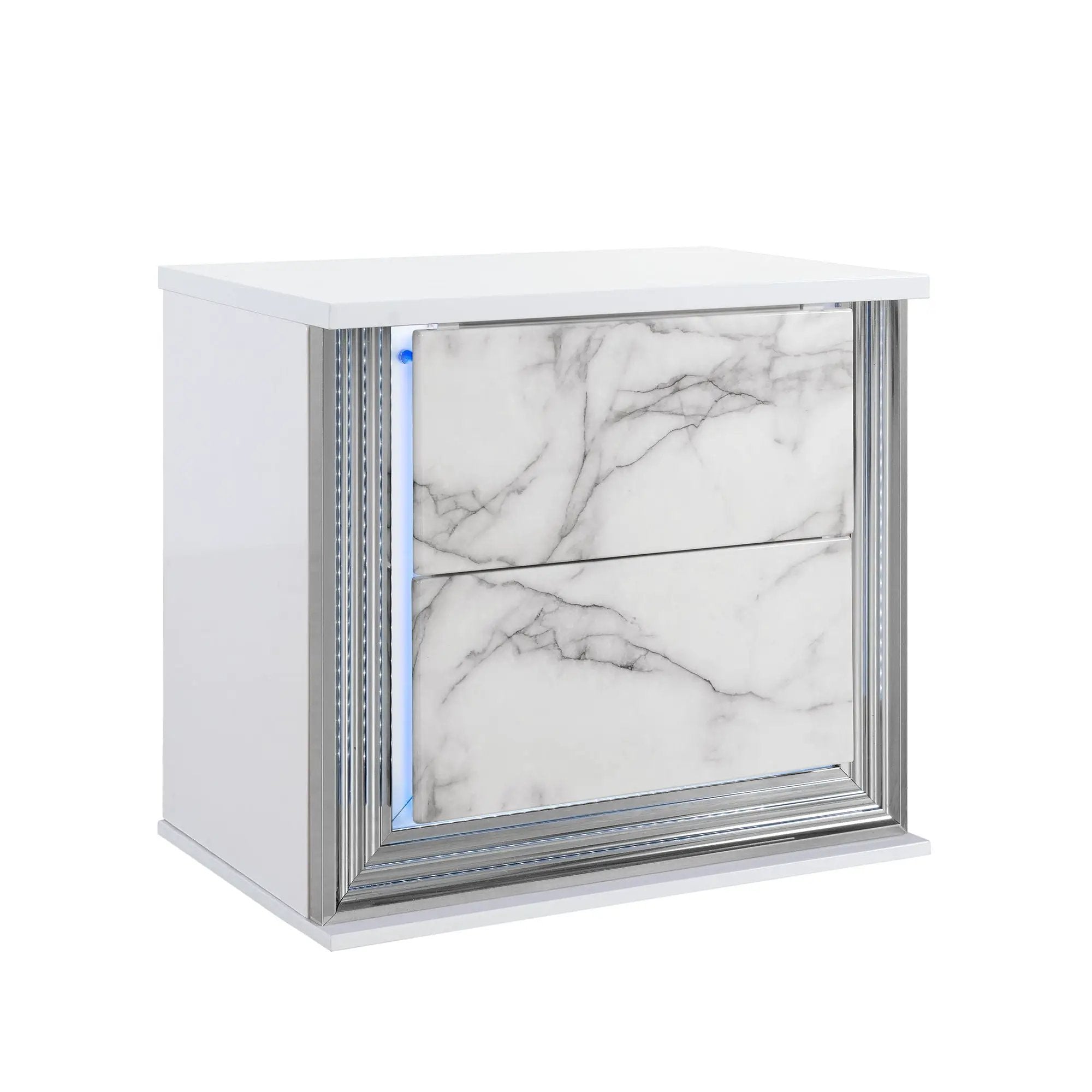Moon - Marble Nightstand With LED - White by Unique Piece Furniture
