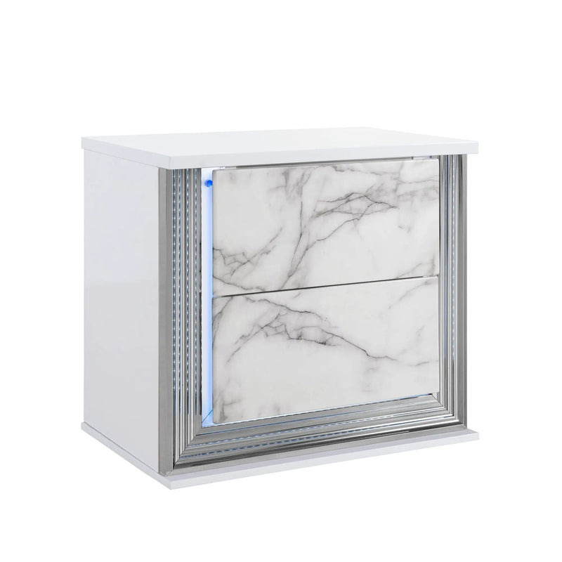 Moon - Marble Nightstand With LED - White by Unique Piece Furniture