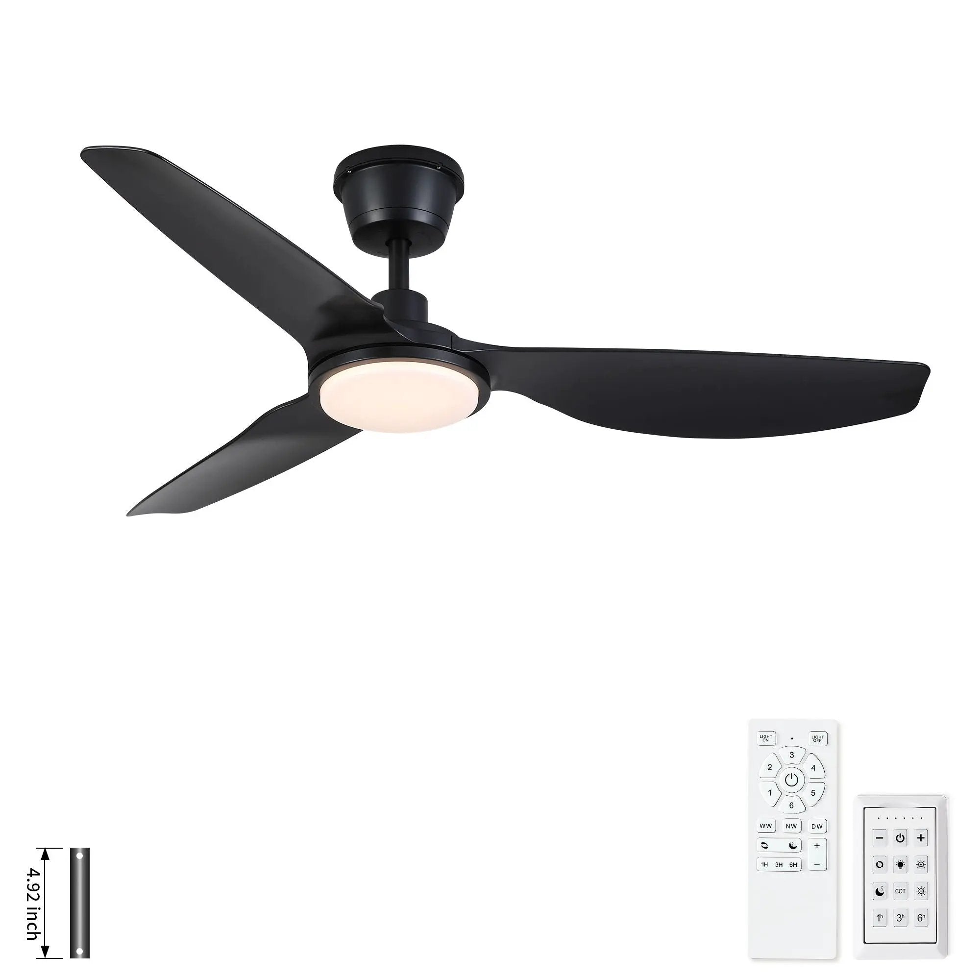 Outdoor Waterproof Ceiling Fan With Light And Quiet DC Motor, Blades For Bedroom - Black by HouseOfZazla