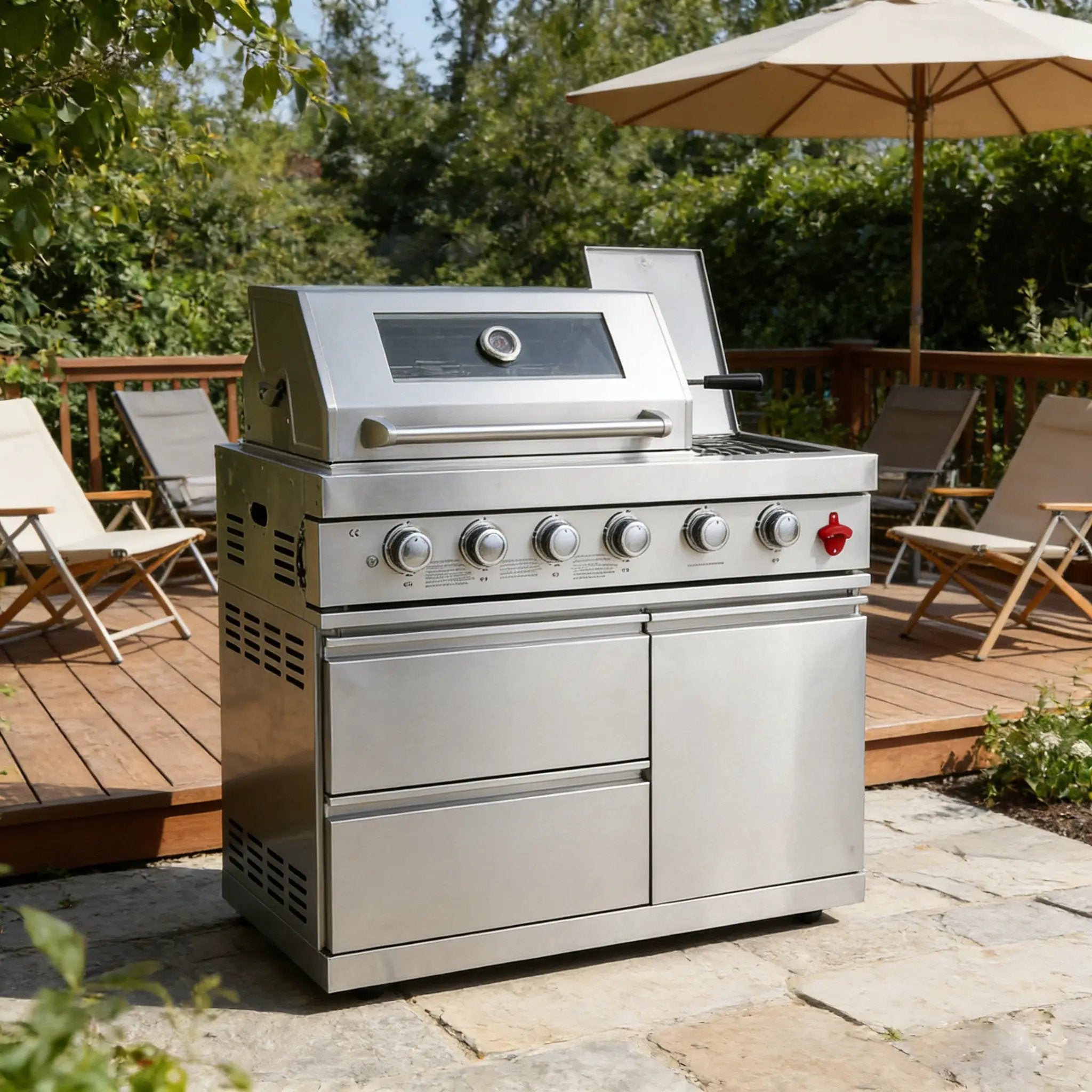 75300 BTU 6 Burners Deluxe Stainless Steel Gas Outdoor Kitchen Barbecue Island Grill by HouseOfZazla