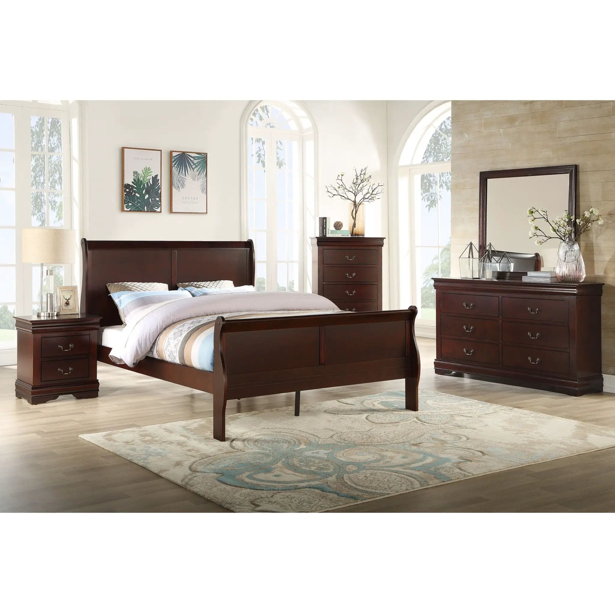 Contemporary Louis Philip Cherry Chest With Five Drawers Solid Wood Ample Storage - Cherry by Unique Piece Furniture