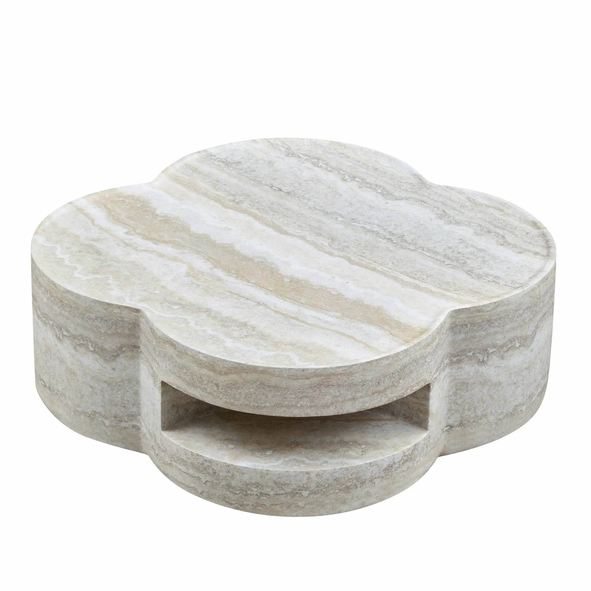 Clover Round Coffee Table With Open Storage - Marble by HouseOfZazla
