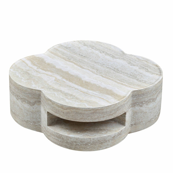Clover Round Coffee Table With Open Storage - Marble