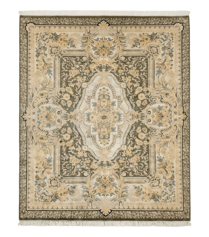 Aubusson Rug 8x10, Very Fine 225 KPSI, Floral, French European Design, Pakistani Carpet by Jewel Rugs