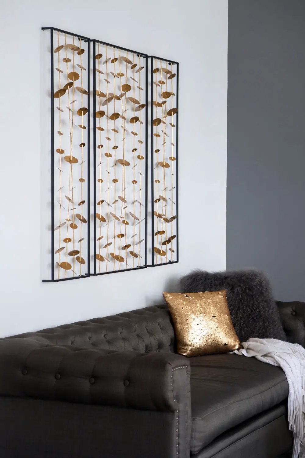 Metal Decorative Wall Art With Frame, Wall Decor For Living Room (Set of 3) - Gold by Unique Piece Furniture