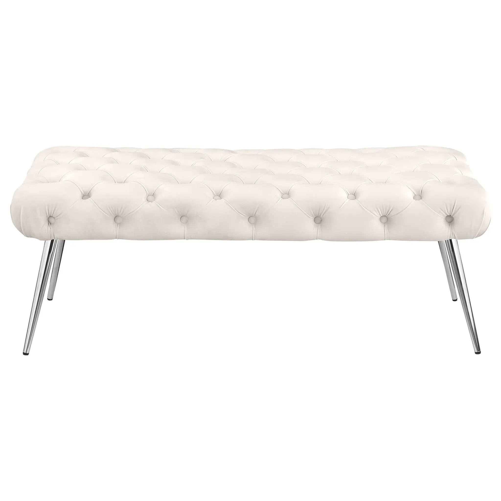 Ella Upholstered Tufted Bench Stainless Steel Legs Ivory by Unique Piece Furniture