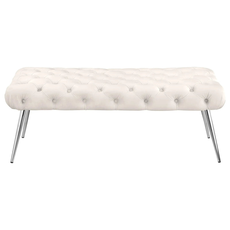 Ella Upholstered Tufted Bench Stainless Steel Legs Ivory by Unique Piece Furniture