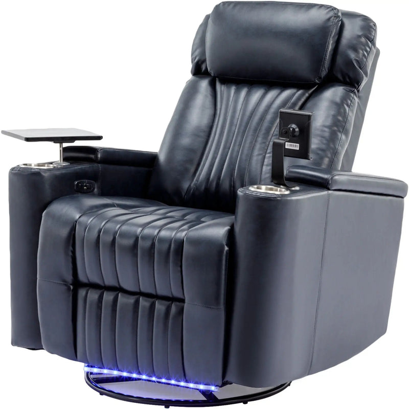 270° Power Swivel Recliner Home Theater Chair With Hidden Arm Storage, LED Light, Cup Holder, And Tray Table by HouseOfZazla