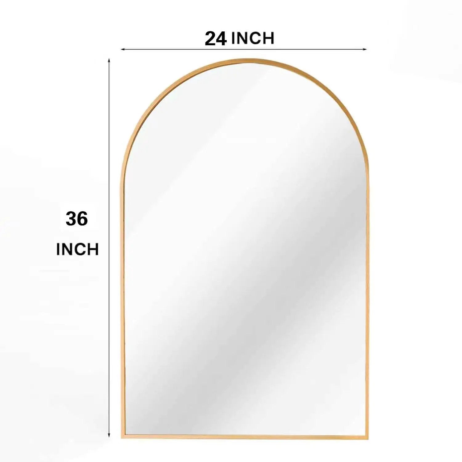 24x36 Inch Gold Metal Framed Arched Mirror by BLAKHOM