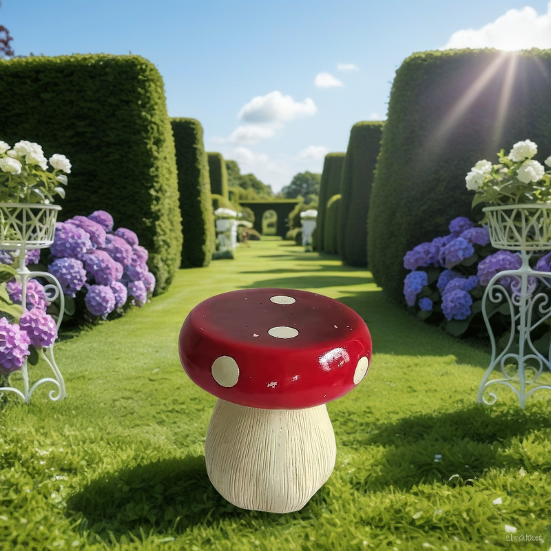 13.8" Oversized Mushroom Statue Stool with Forest Base by HouseOfZazla