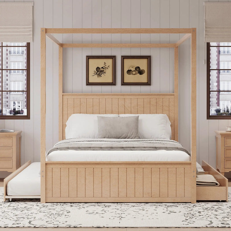 Canopy Platform Bed With Trundle And 3 Storage Drawers by HouseOfZazla