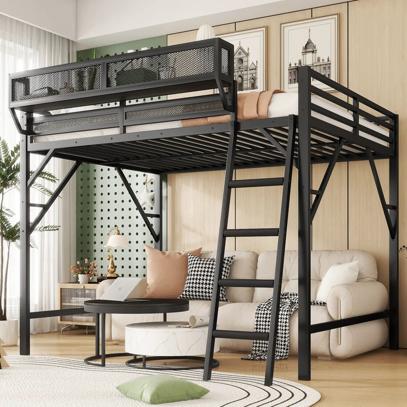 Full Size Loft Bed with Ladder and Storage Shelves by HouseOfZazla