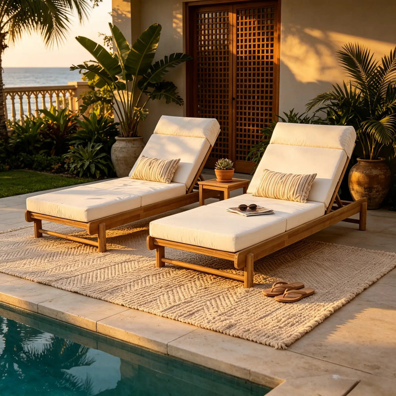 Light Teak Acacia Wood Chaise Lounge Set by HouseOfZazla