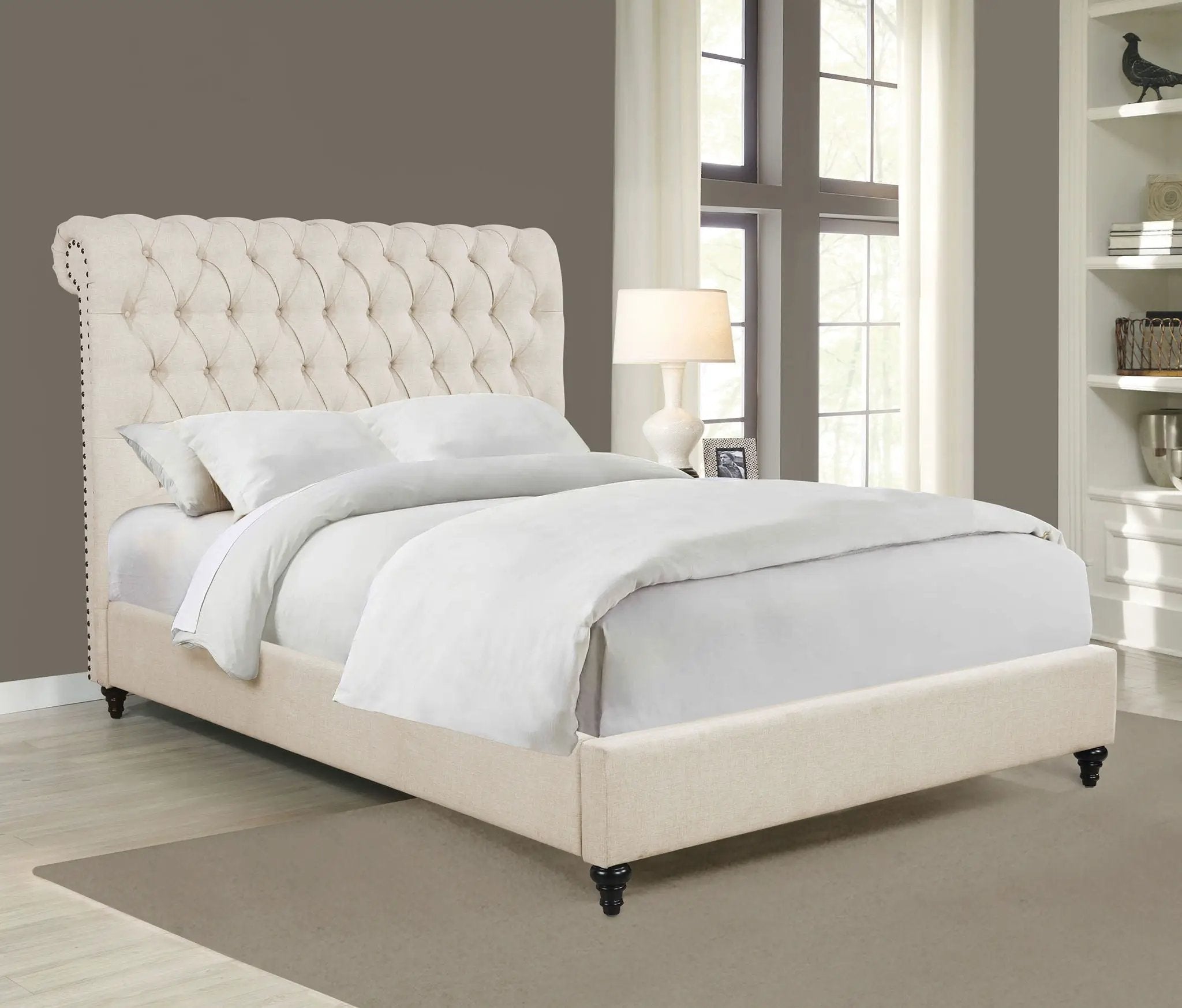 Devon 57-inch Upholstered California King Panel Bed Beige by Unique Piece Furniture