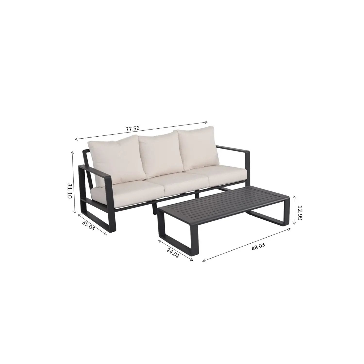3 Person Sofa With Rectangular Coffee Table, Cushions Tino Tino - Beige by Unique Piece Furniture