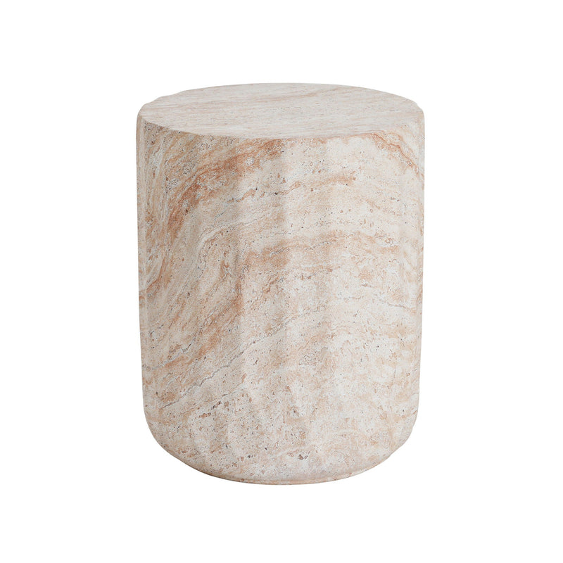 Outdoor / Indoor Lightweight Concrete Side Table, Cylinder Travertine Finish Accent Table - Beige by HouseOfZazla