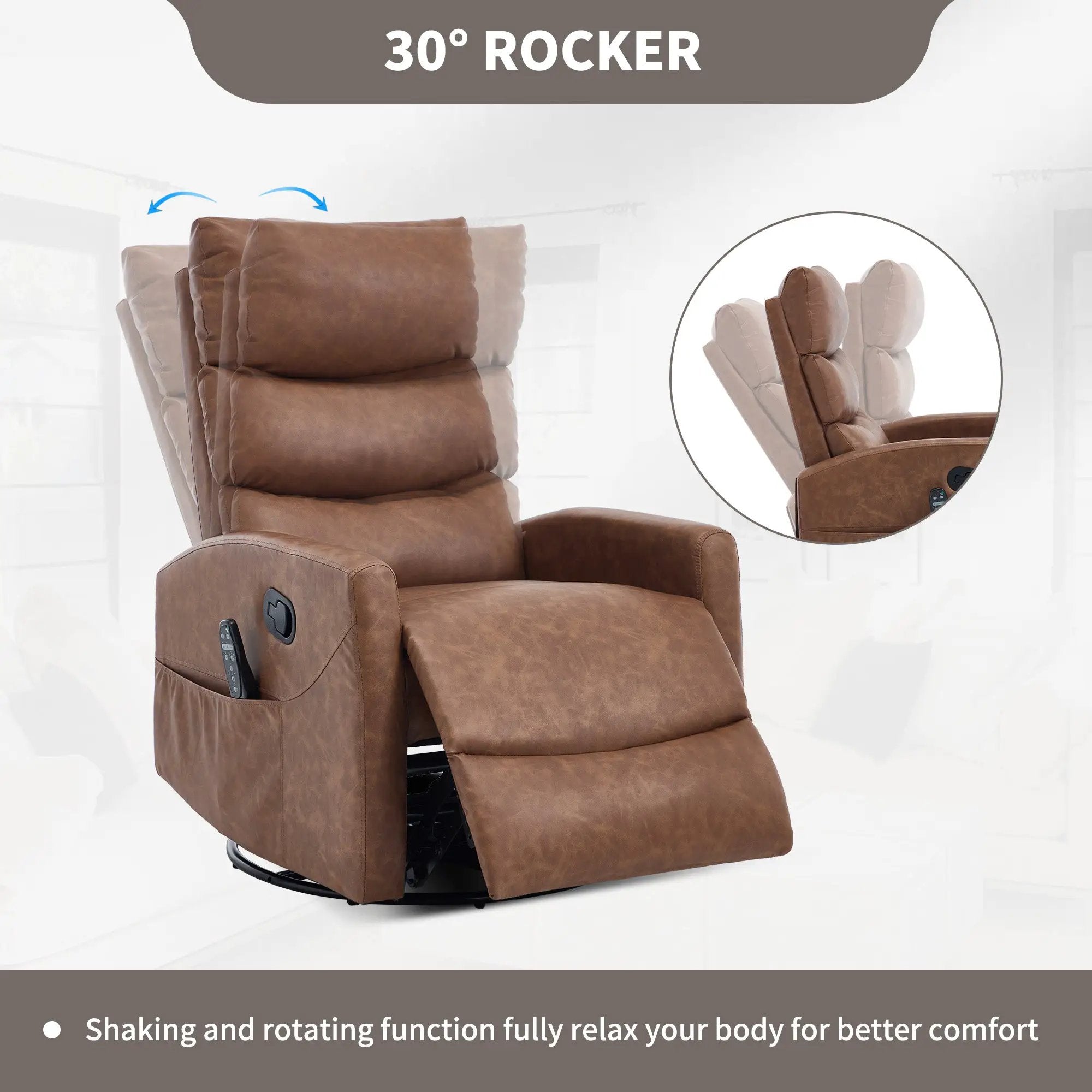 Heat Massage Manual Recliner Chair with Rocker and Swivel by HouseOfZazla