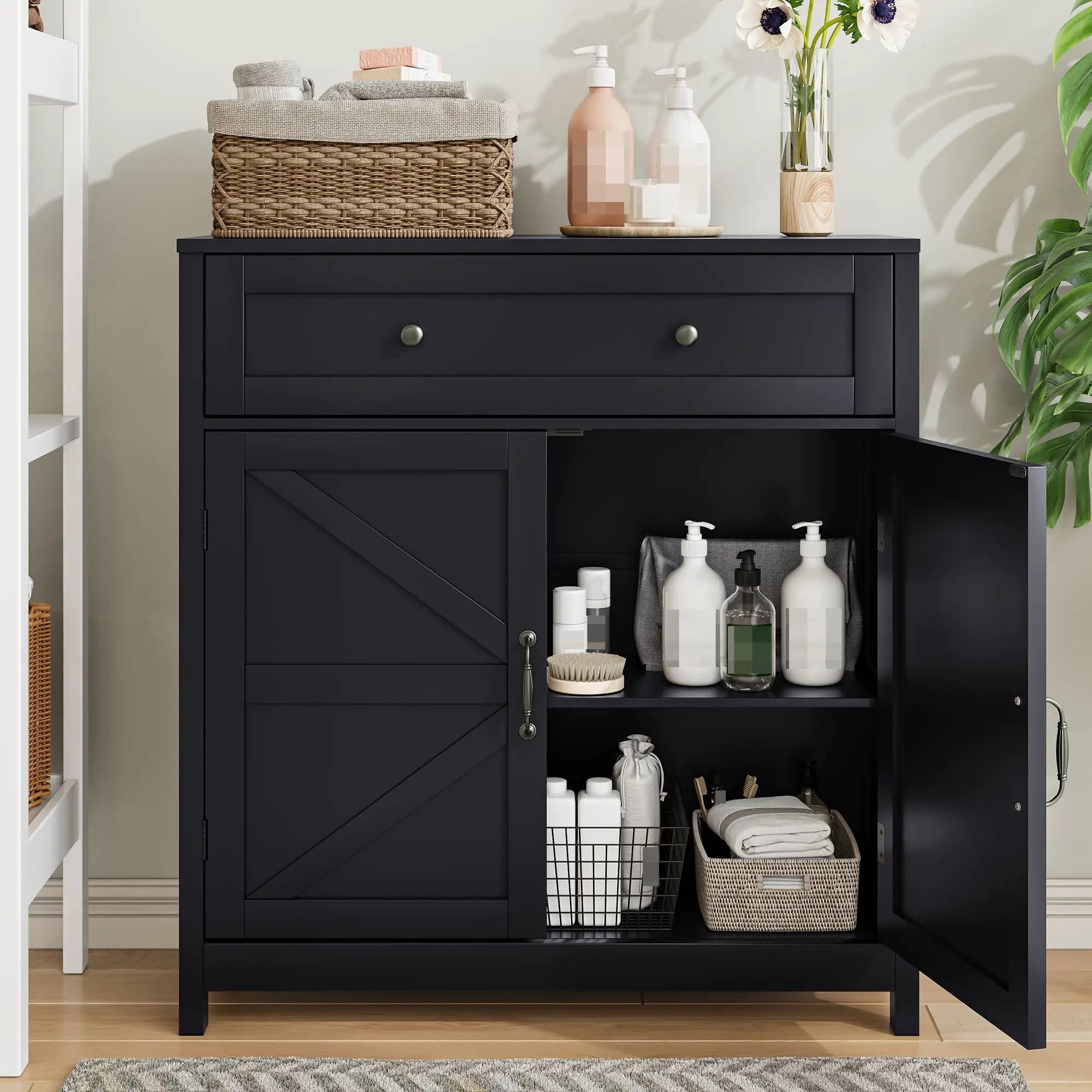 Farmhouse Storage Cabinet With Drawer And Adjustable Shelf by Unique Piece Furniture