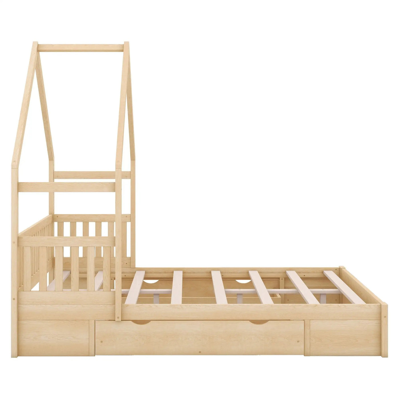 House Style Platform Bed With Guardrail And 2 Drawers by HouseOfZazla