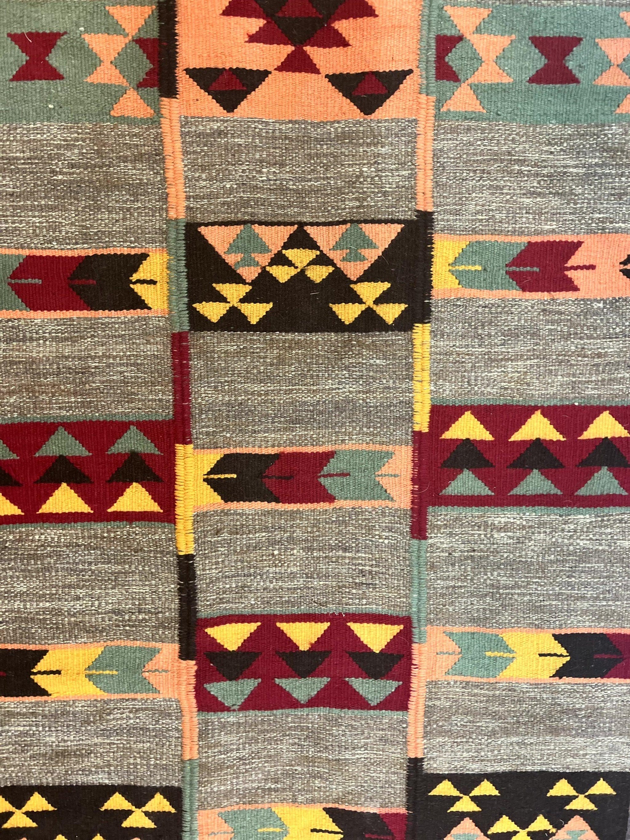 South American Flatweave Rug, Gray, Handmade Vintage Wool Bohemian Blanket by Jewel Rugs