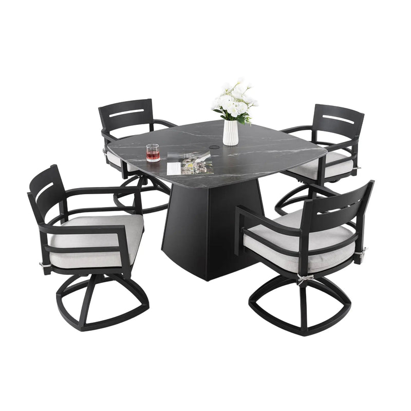Outdoor Patio Dining Set, Squircle Dining Table, Dining Chairs With Sunbrella Cushions by Unique Piece Furniture