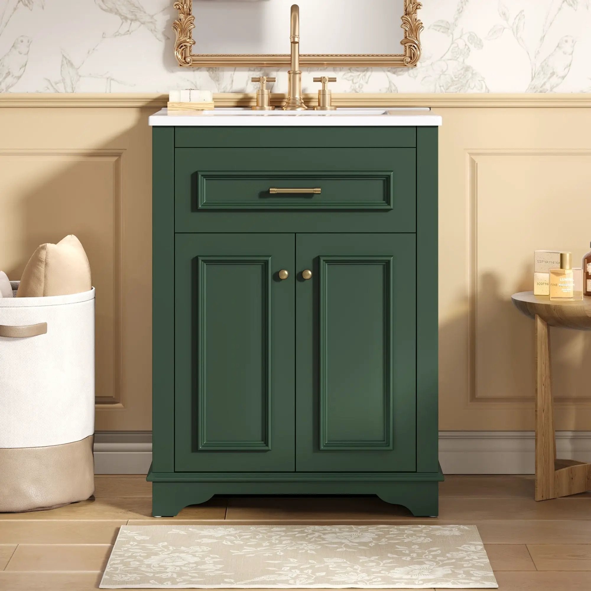Bathroom Vanity With Integrated Sink, 2 Door Cabinet With Tip Out Drawer, Rectangular Design by Unique Piece Furniture